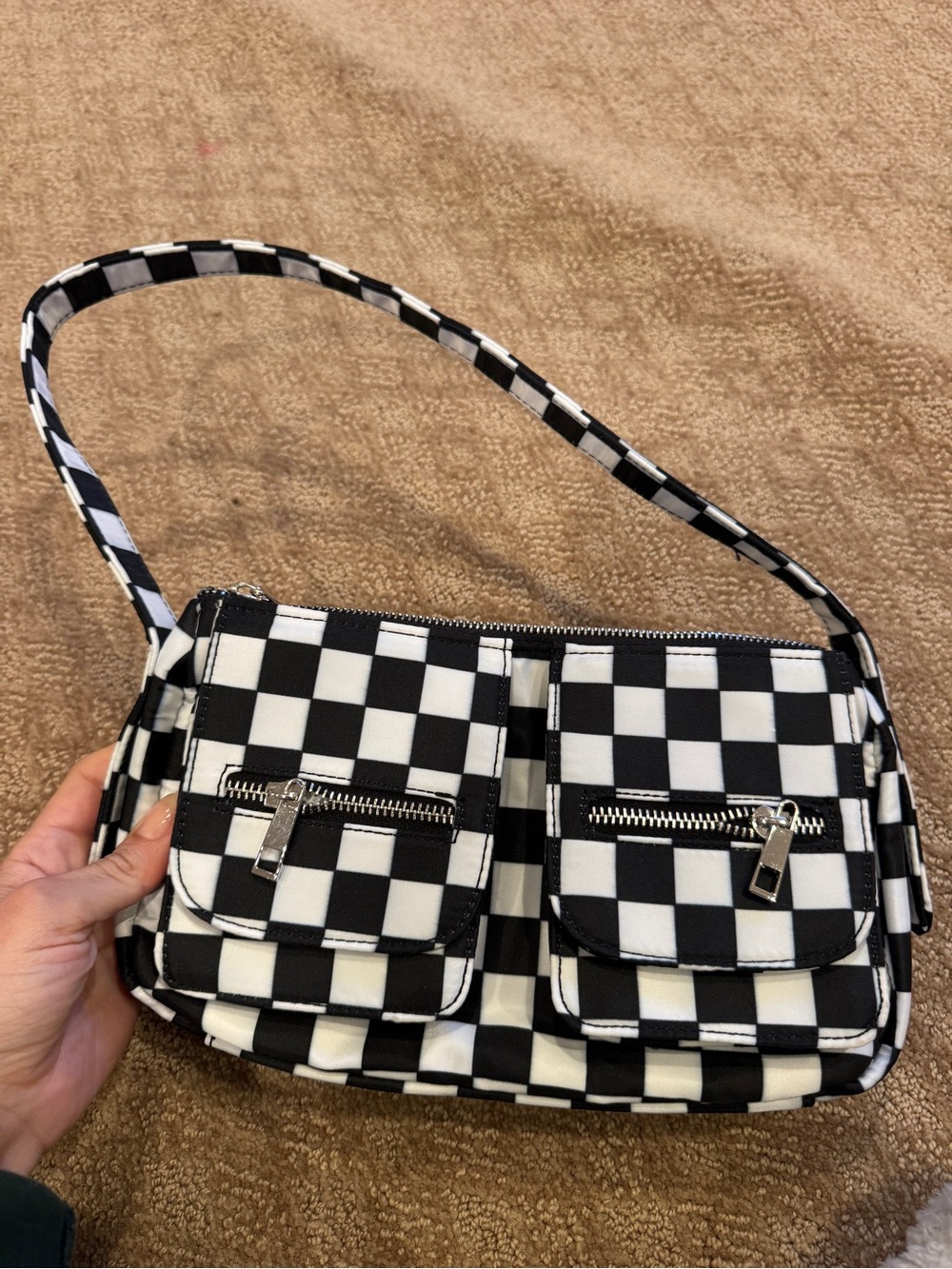 Checkerboard Shoulder Bag - Black & White